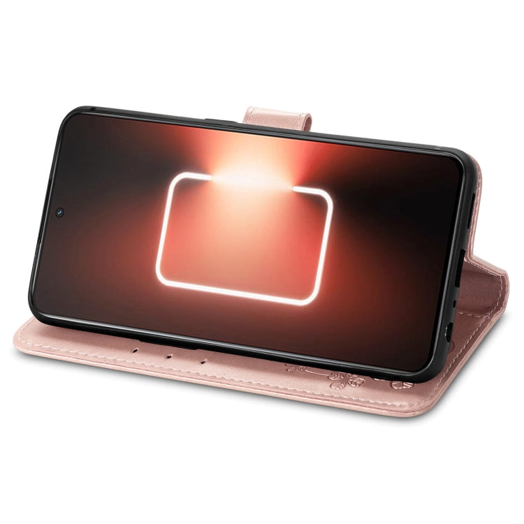 For Realme GT Neo 5 Four-leaf Clasp Embossed Buckle Leather Phone Case