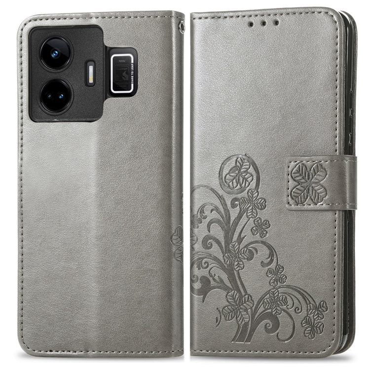 For Realme GT Neo 5 Four-leaf Clasp Embossed Buckle Leather Phone Case