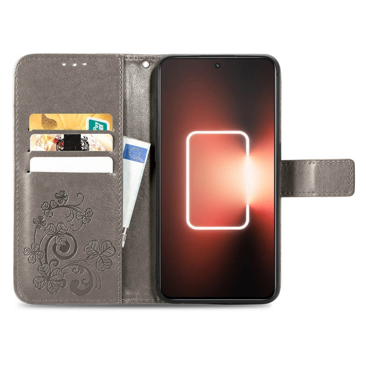 For Realme GT Neo 5 Four-leaf Clasp Embossed Buckle Leather Phone Case