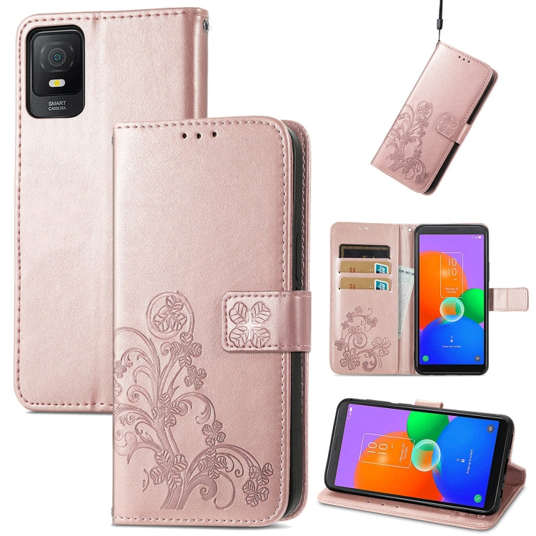 For TCL 403 Four-leaf Clasp Embossed Buckle Leather Phone Case