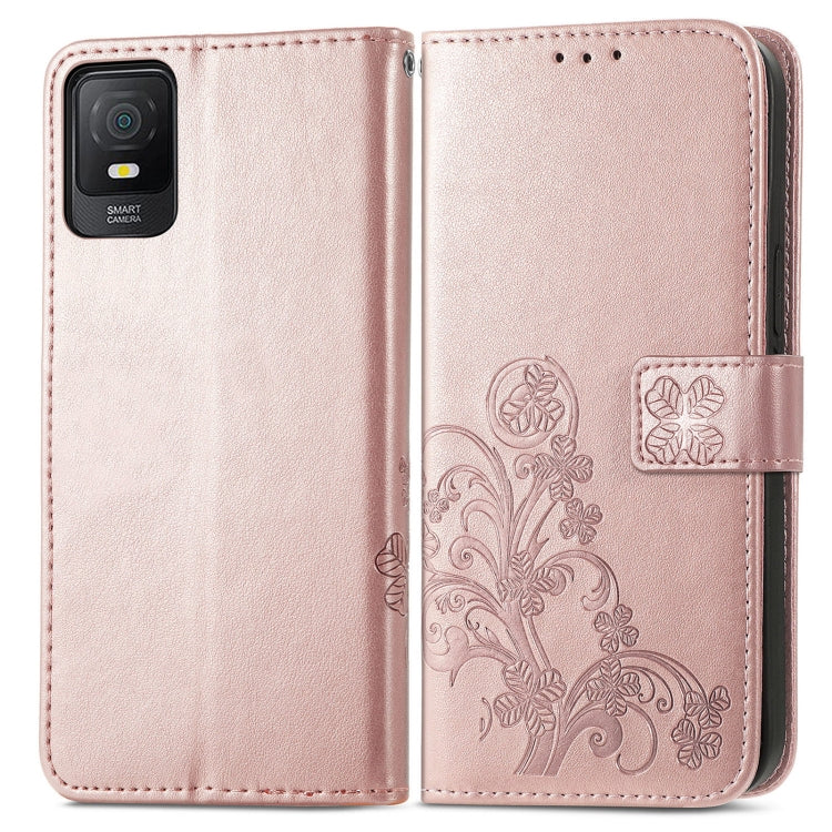 For TCL 403 Four-leaf Clasp Embossed Buckle Leather Phone Case
