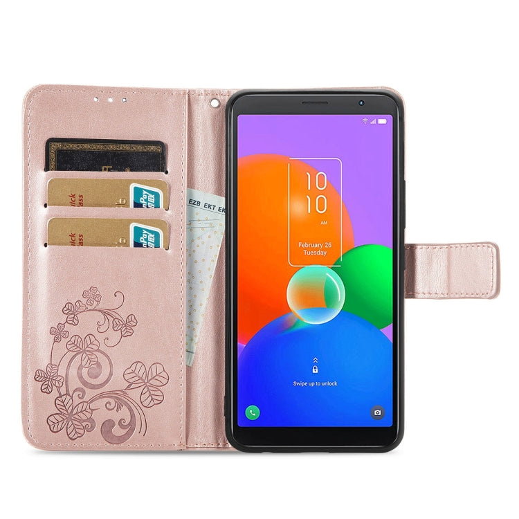 For TCL 403 Four-leaf Clasp Embossed Buckle Leather Phone Case