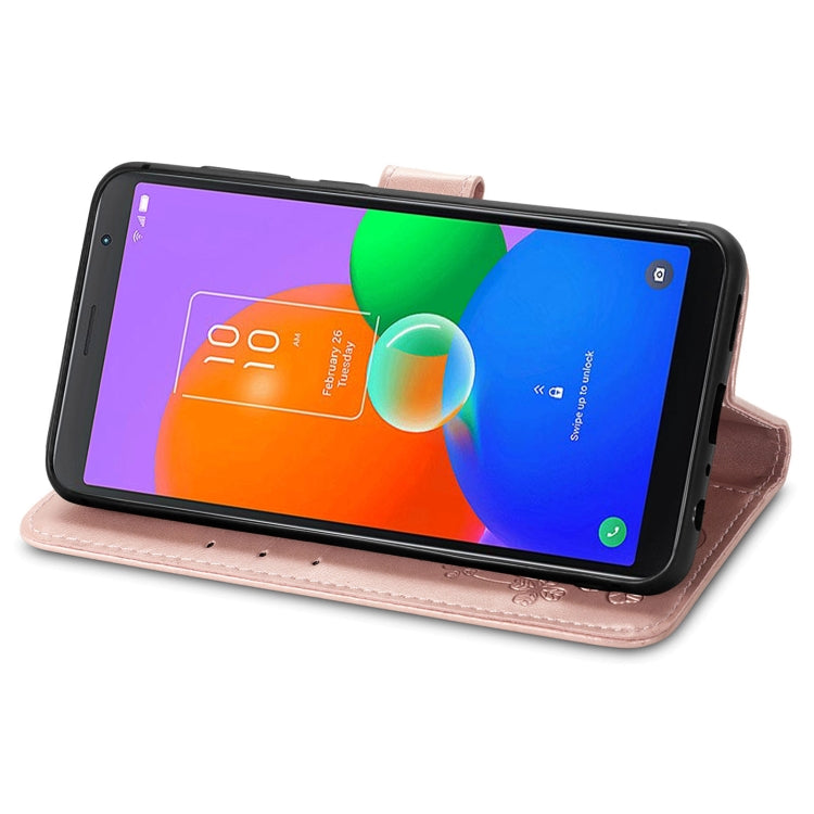 For TCL 403 Four-leaf Clasp Embossed Buckle Leather Phone Case