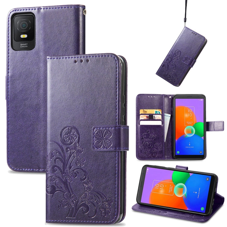 For TCL 403 Four-leaf Clasp Embossed Buckle Leather Phone Case