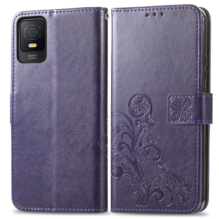 For TCL 403 Four-leaf Clasp Embossed Buckle Leather Phone Case