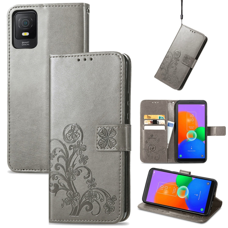 For TCL 403 Four-leaf Clasp Embossed Buckle Leather Phone Case