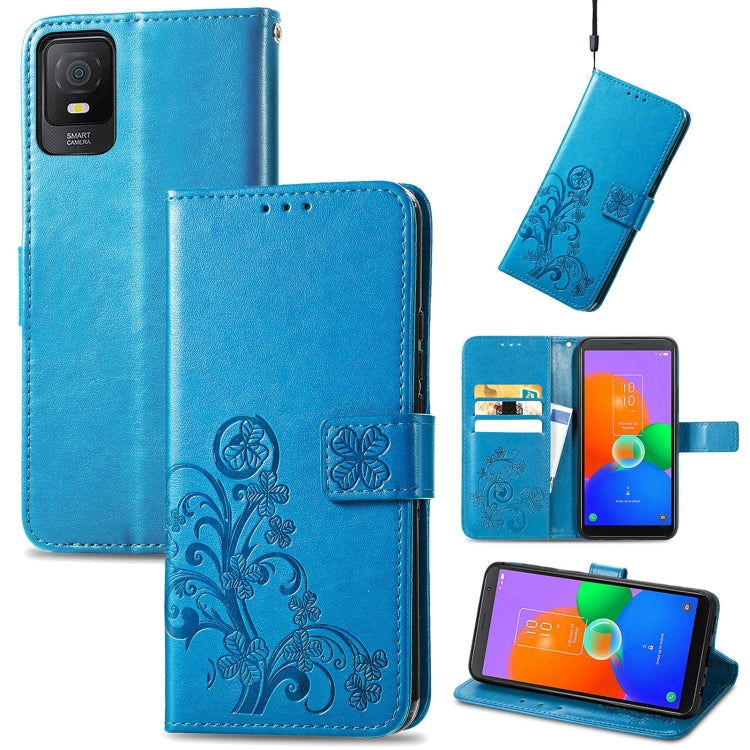 For TCL 403 Four-leaf Clasp Embossed Buckle Leather Phone Case