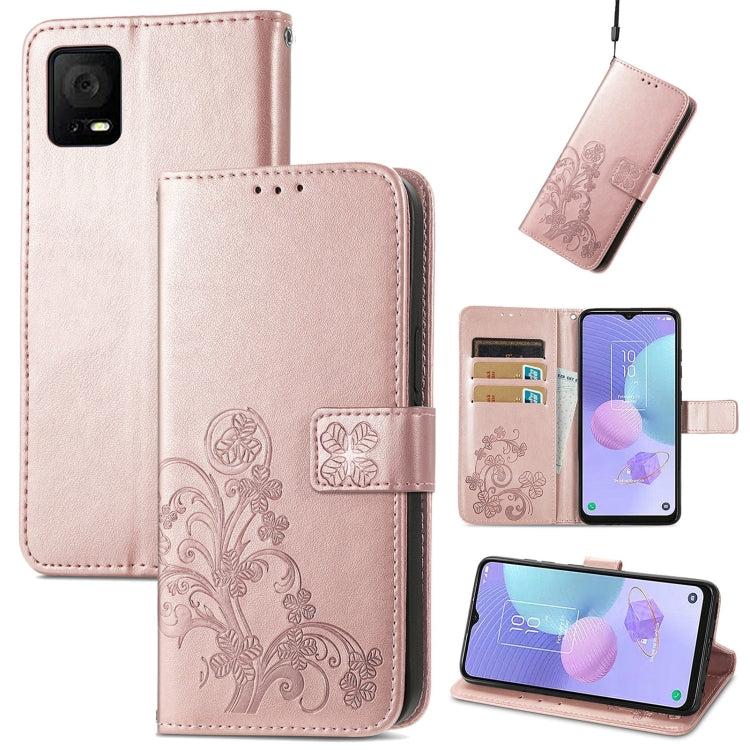 For TCL 405 Four-leaf Clasp Embossed Buckle Leather Phone Case