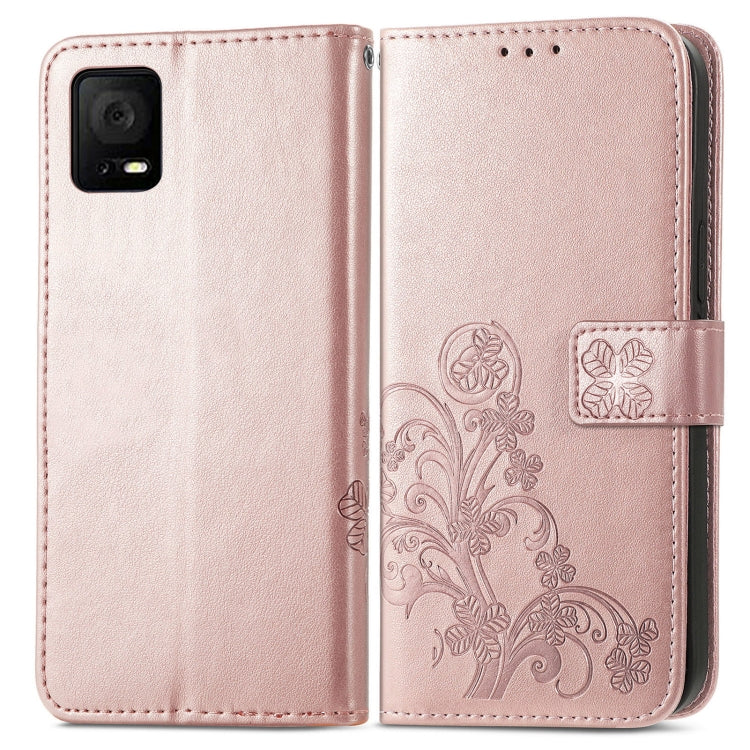 For TCL 405 Four-leaf Clasp Embossed Buckle Leather Phone Case
