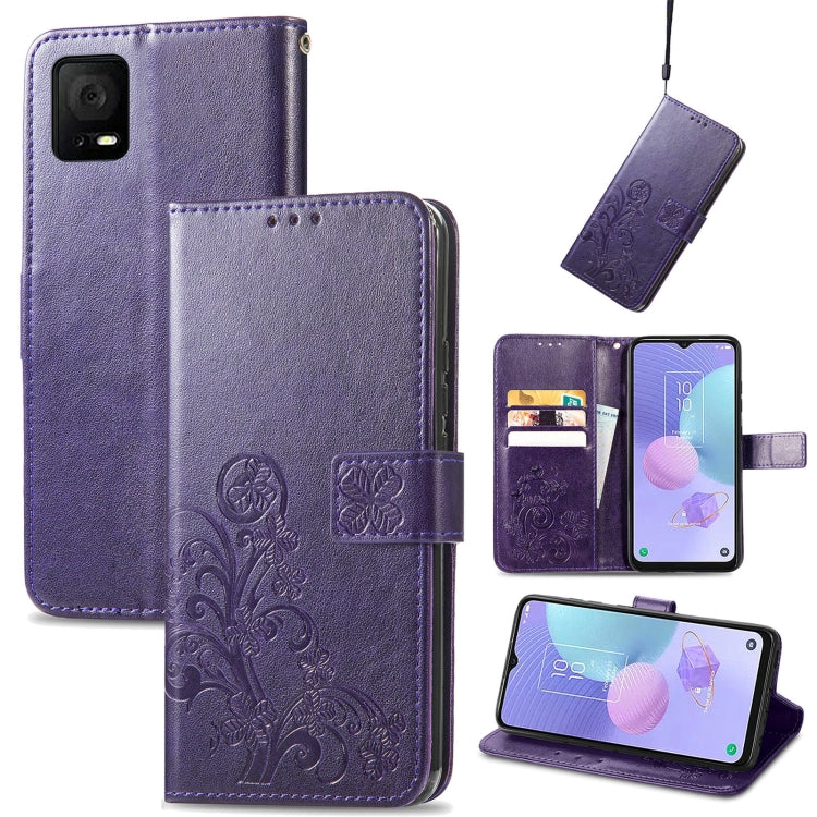 For TCL 405 Four-leaf Clasp Embossed Buckle Leather Phone Case