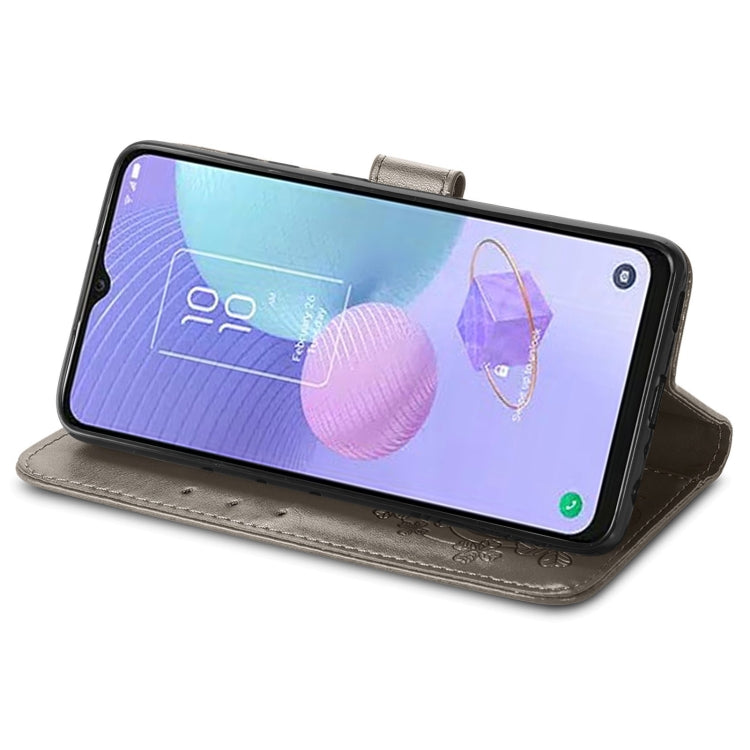 For TCL 405 Four-leaf Clasp Embossed Buckle Leather Phone Case