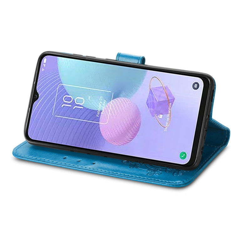 For TCL 405 Four-leaf Clasp Embossed Buckle Leather Phone Case