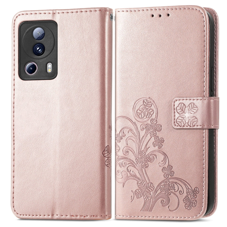 For Xiaomi 13 Lite Four-leaf Clasp Embossed Buckle Leather Phone Case