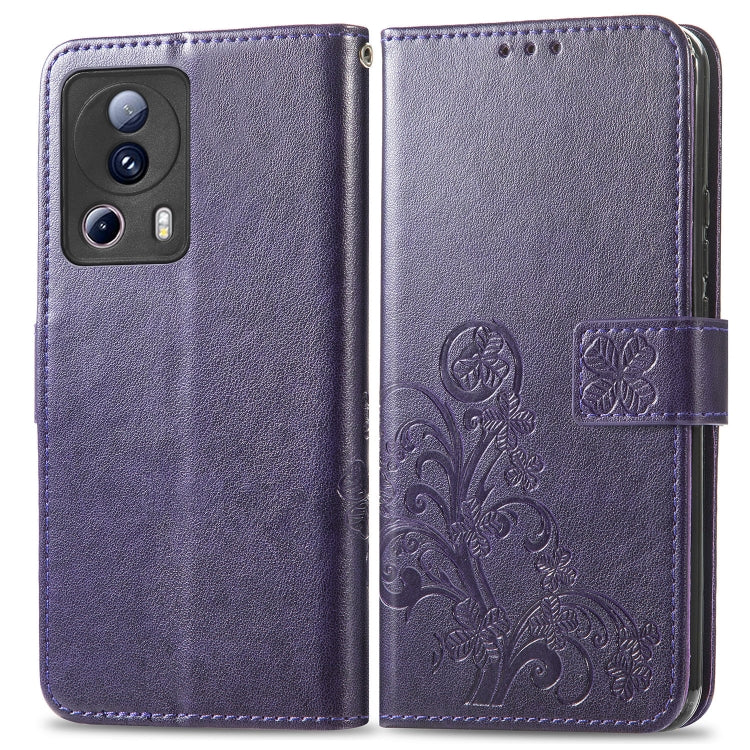 For Xiaomi 13 Lite Four-leaf Clasp Embossed Buckle Leather Phone Case