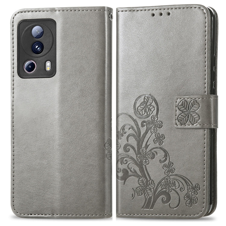 For Xiaomi 13 Lite Four-leaf Clasp Embossed Buckle Leather Phone Case