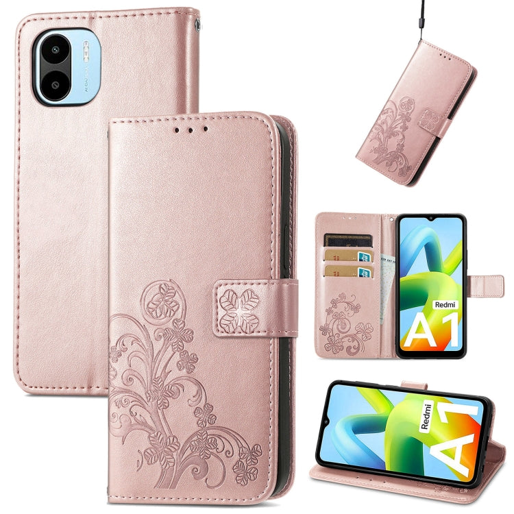 For Xiaomi Redmi A2 Four-leaf Clasp Embossed Buckle Leather Phone Case