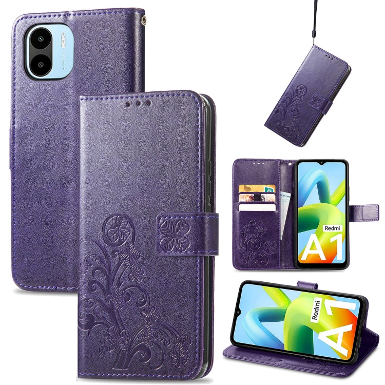 For Xiaomi Redmi A2 Four-leaf Clasp Embossed Buckle Leather Phone Case