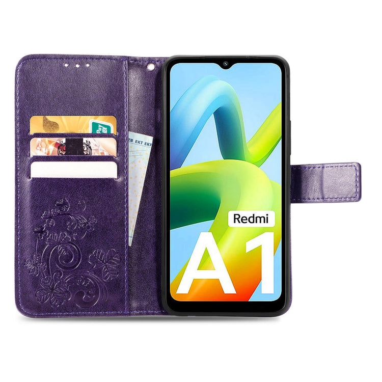 For Xiaomi Redmi A2 Four-leaf Clasp Embossed Buckle Leather Phone Case
