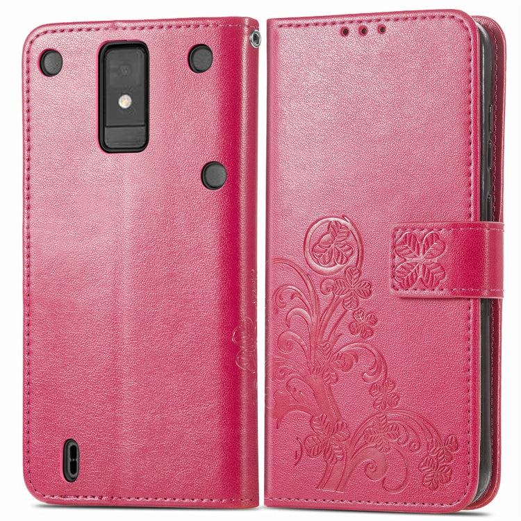For ZTE Blade A32 Four-leaf Clasp Embossed Buckle Leather Phone Case