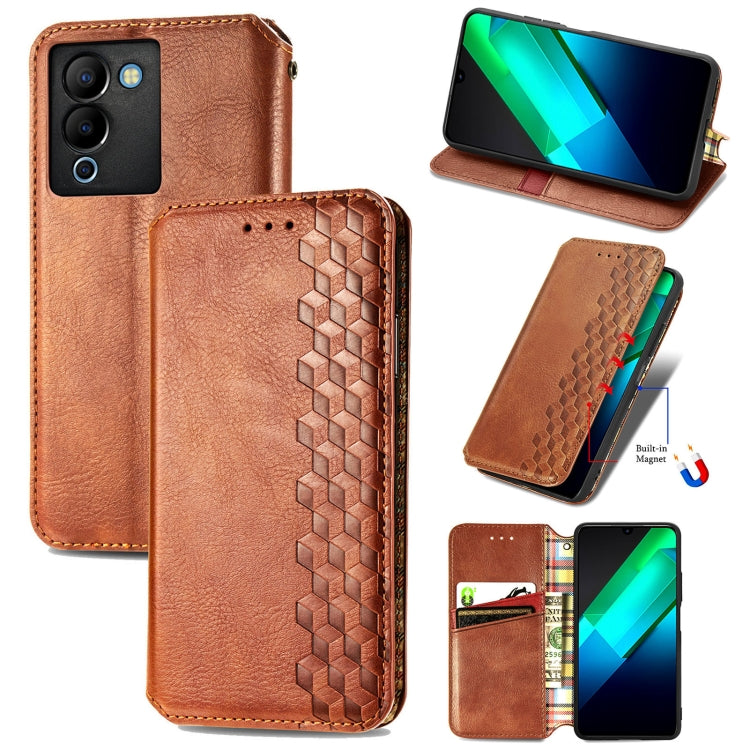 For Infinix Note 12 G96 Cubic Grid Pressed Magnetic Leather Phone Case
