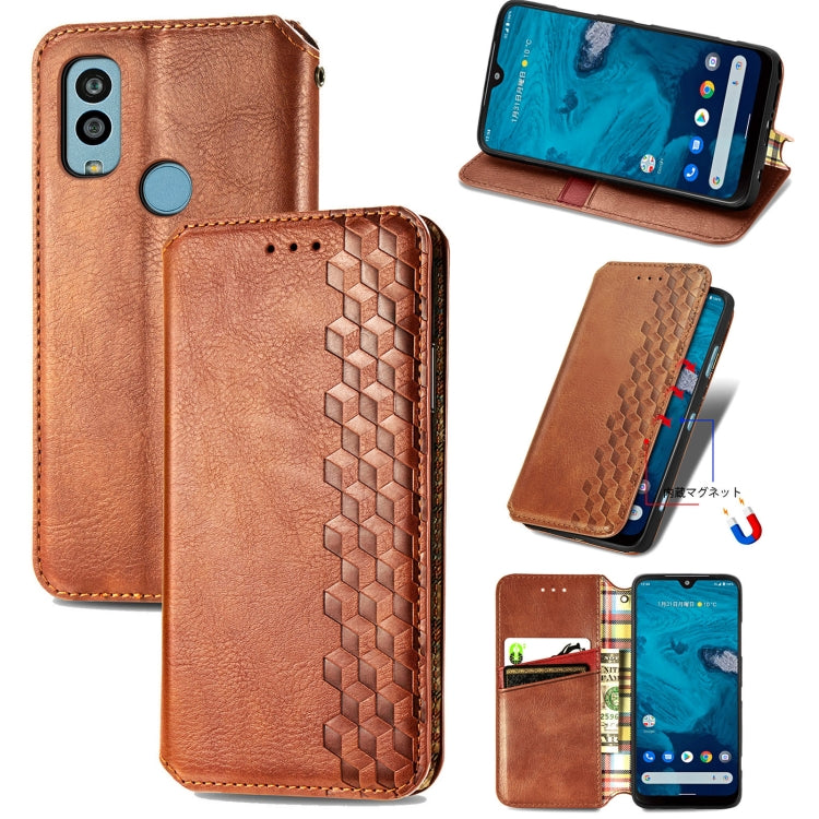 For Kyocera Android One S10 Cubic Grid Pressed Magnetic Leather Phone Case
