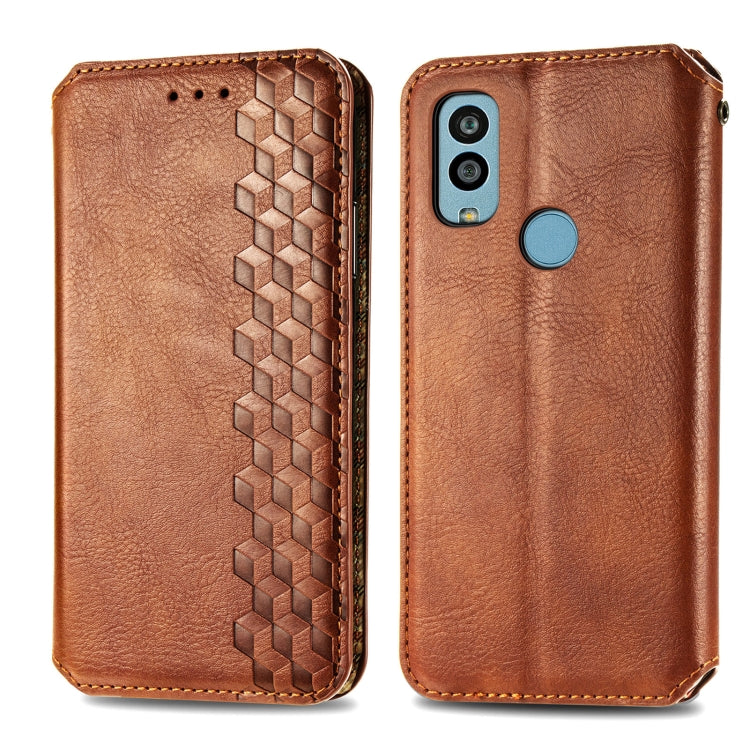 For Kyocera Android One S10 Cubic Grid Pressed Magnetic Leather Phone Case