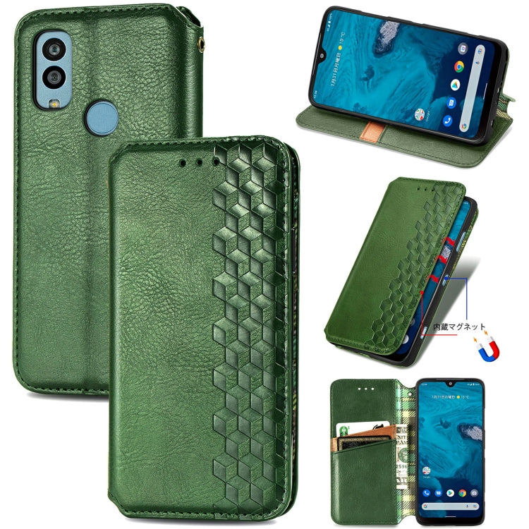 For Kyocera Android One S10 Cubic Grid Pressed Magnetic Leather Phone Case