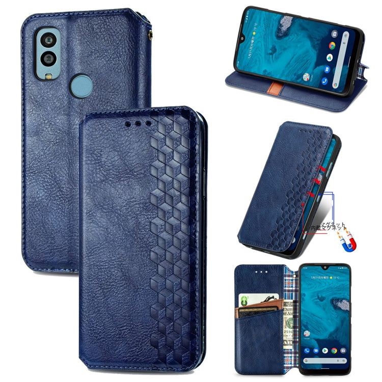 For Kyocera Android One S10 Cubic Grid Pressed Magnetic Leather Phone Case