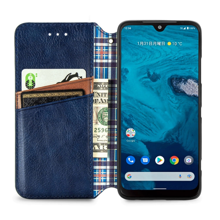 For Kyocera Android One S10 Cubic Grid Pressed Magnetic Leather Phone Case
