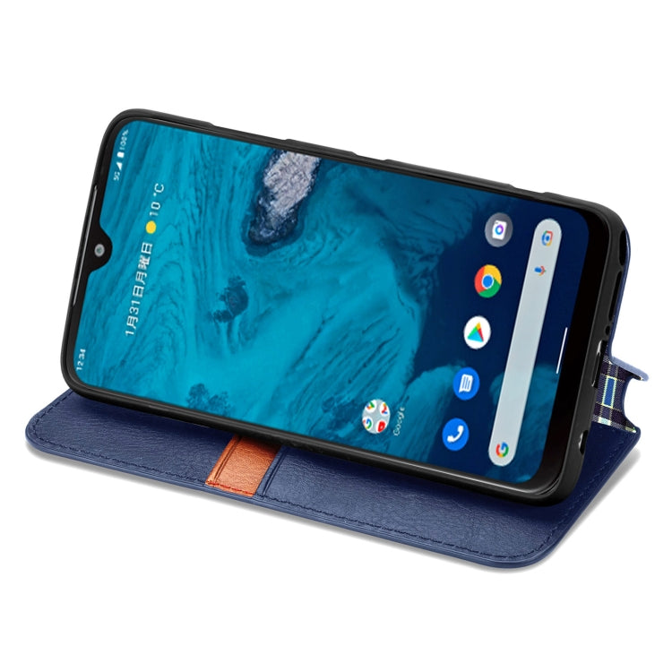 For Kyocera Android One S10 Cubic Grid Pressed Magnetic Leather Phone Case