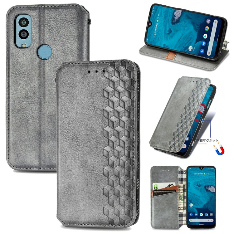 For Kyocera Android One S10 Cubic Grid Pressed Magnetic Leather Phone Case