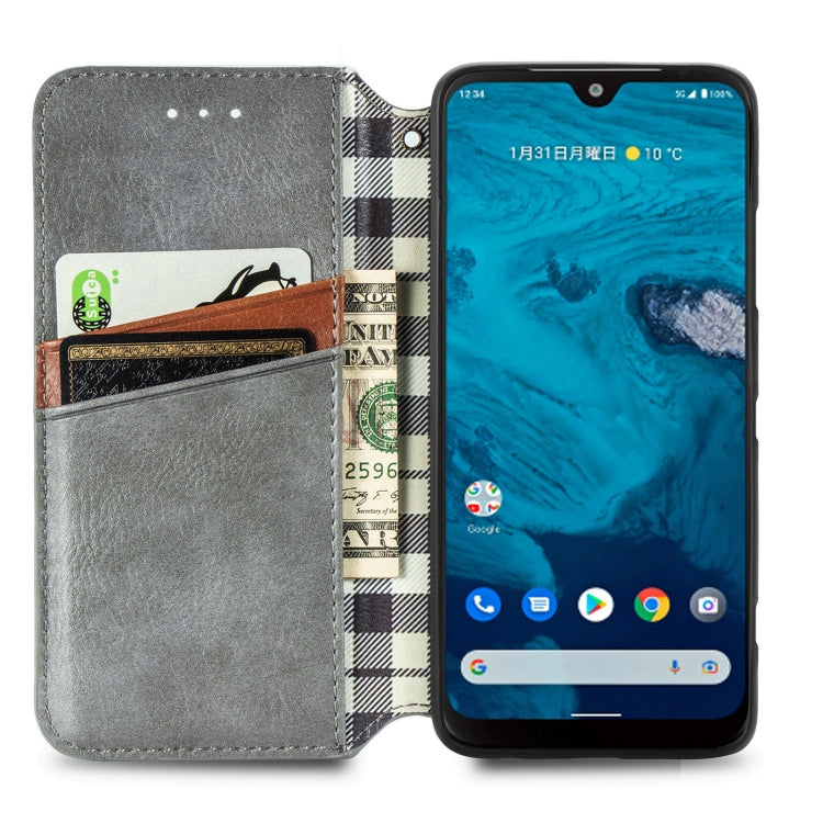 For Kyocera Android One S10 Cubic Grid Pressed Magnetic Leather Phone Case