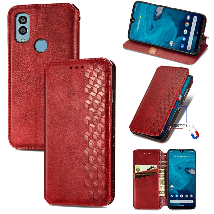 For Kyocera Android One S10 Cubic Grid Pressed Magnetic Leather Phone Case