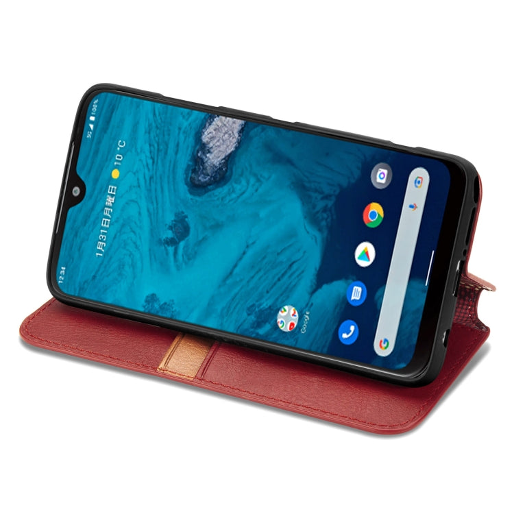 For Kyocera Android One S10 Cubic Grid Pressed Magnetic Leather Phone Case