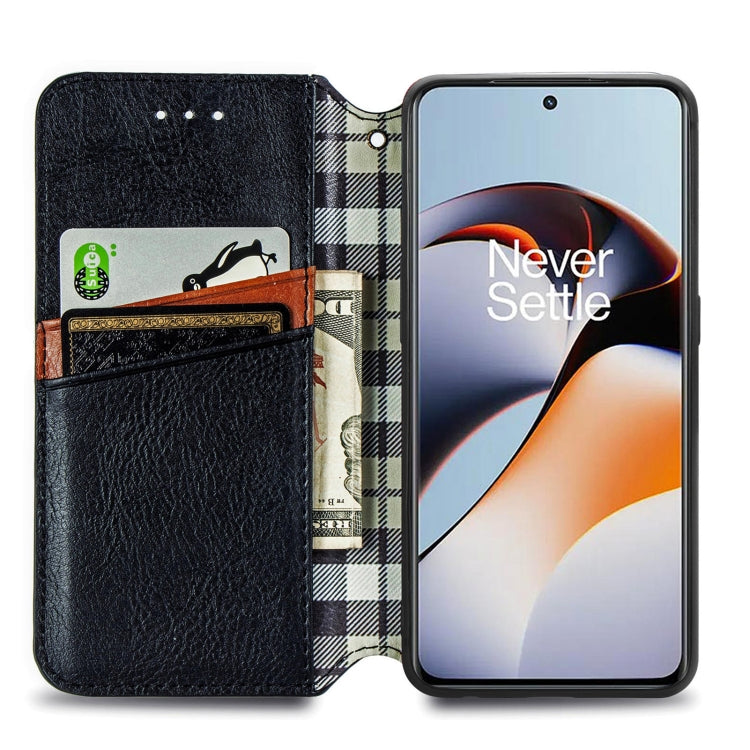 For OnePlus Ace 2 Cubic Grid Pressed Magnetic Leather Phone Case