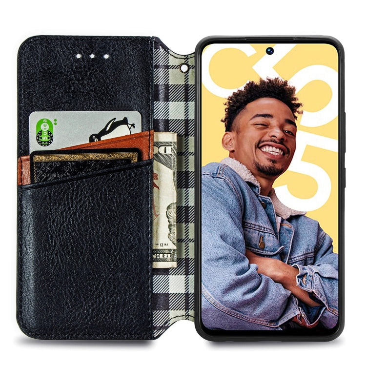 For Realme C55 Cubic Grid Pressed Magnetic Leather Phone Case