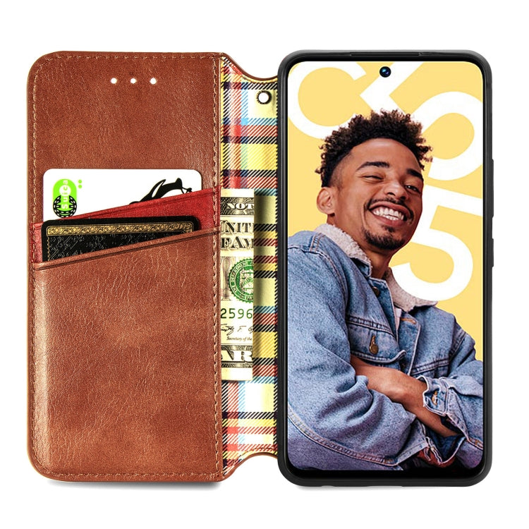 For Realme C55 Cubic Grid Pressed Magnetic Leather Phone Case