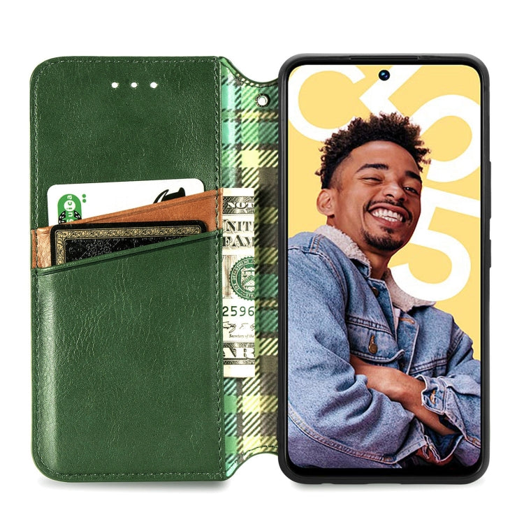 For Realme C55 Cubic Grid Pressed Magnetic Leather Phone Case