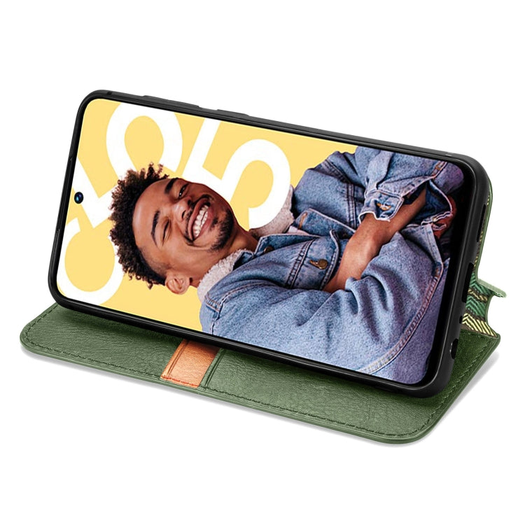 For Realme C55 Cubic Grid Pressed Magnetic Leather Phone Case