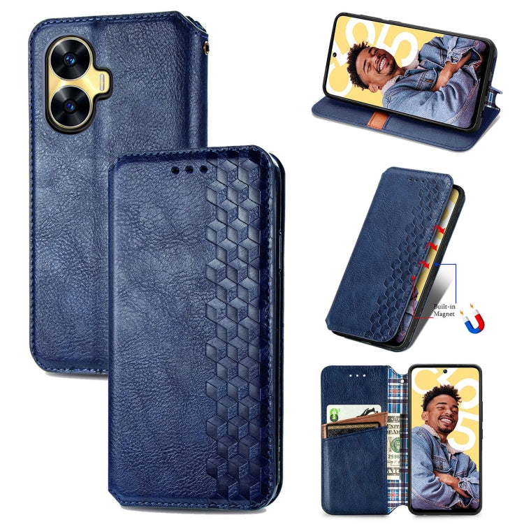 For Realme C55 Cubic Grid Pressed Magnetic Leather Phone Case