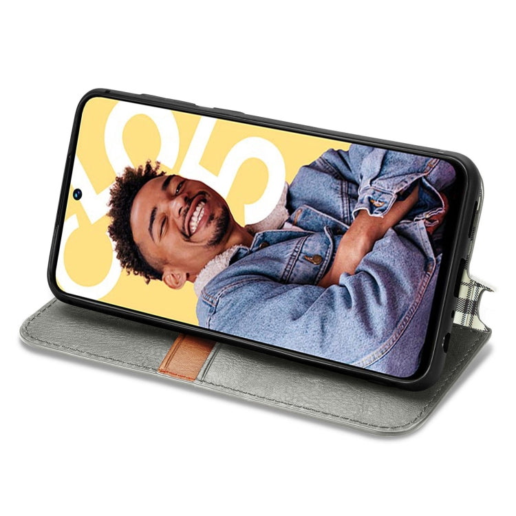 For Realme C55 Cubic Grid Pressed Magnetic Leather Phone Case