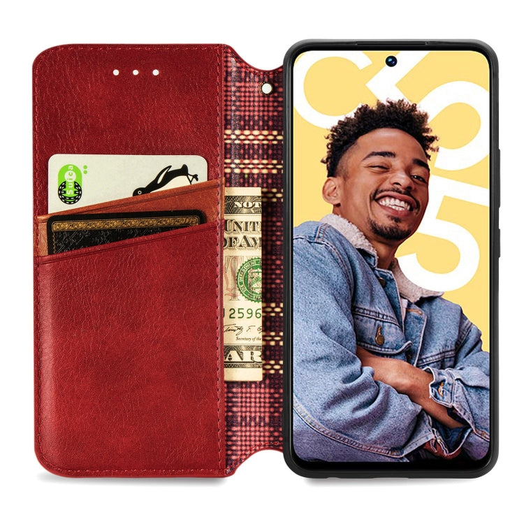 For Realme C55 Cubic Grid Pressed Magnetic Leather Phone Case