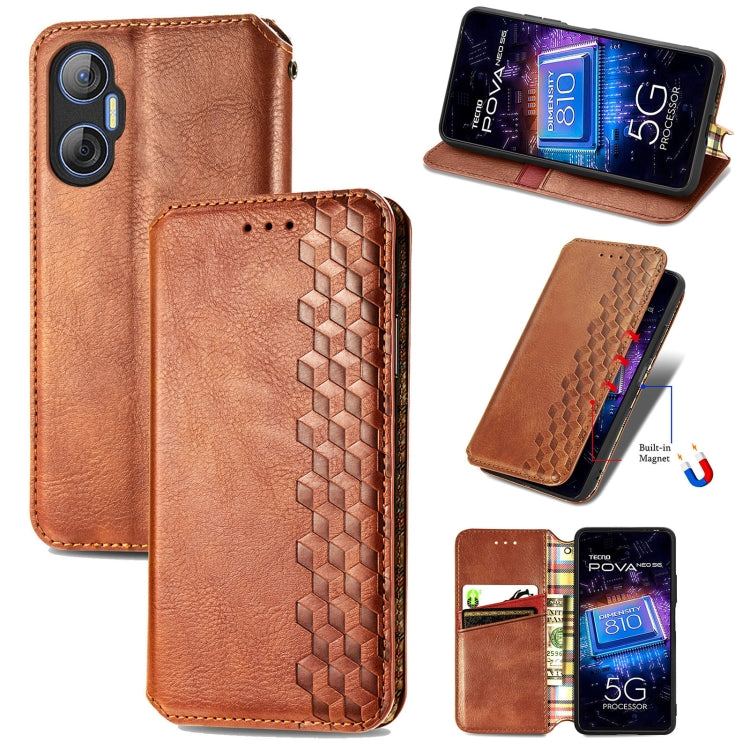For Tecno Pova Neo 5G Cubic Grid Pressed Magnetic Leather Phone Case