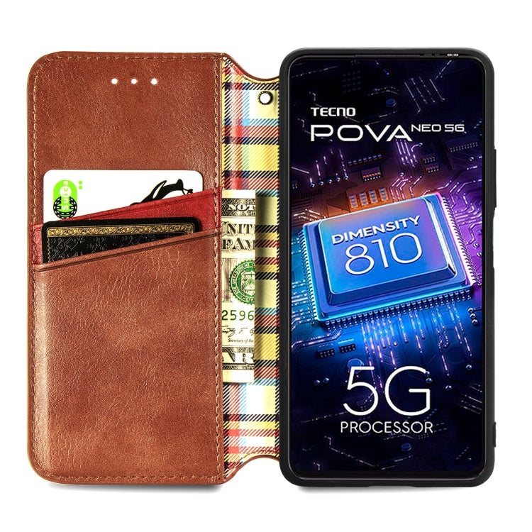 For Tecno Pova Neo 5G Cubic Grid Pressed Magnetic Leather Phone Case