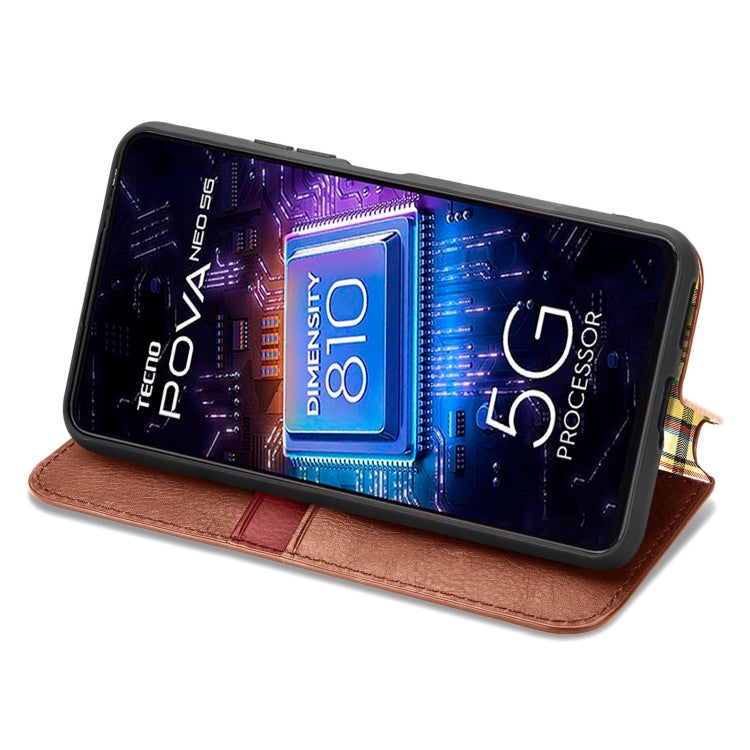 For Tecno Pova Neo 5G Cubic Grid Pressed Magnetic Leather Phone Case