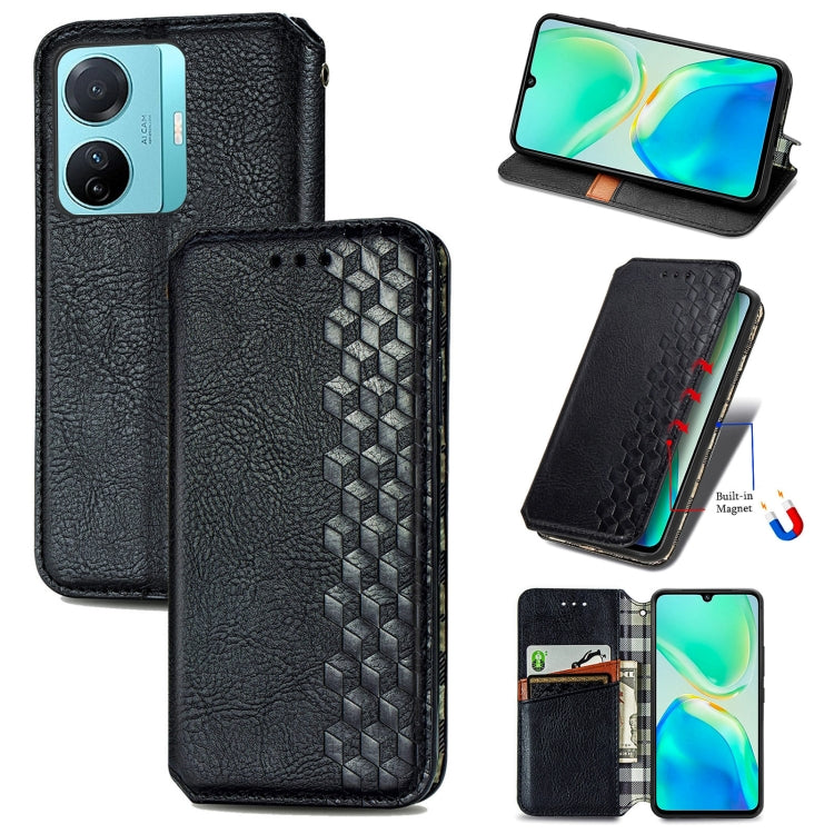 For vivo S15e Cubic Grid Pressed Magnetic Leather Phone Case