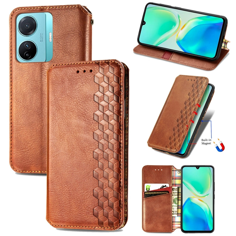 For vivo S15e Cubic Grid Pressed Magnetic Leather Phone Case