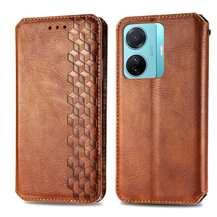 For vivo S15e Cubic Grid Pressed Magnetic Leather Phone Case