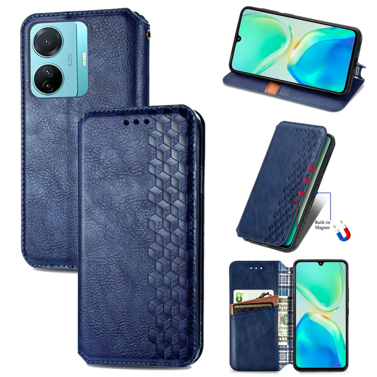 For vivo S15e Cubic Grid Pressed Magnetic Leather Phone Case