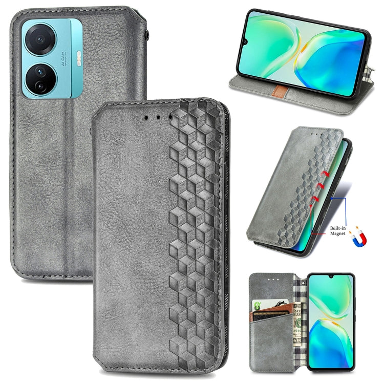For vivo S15e Cubic Grid Pressed Magnetic Leather Phone Case
